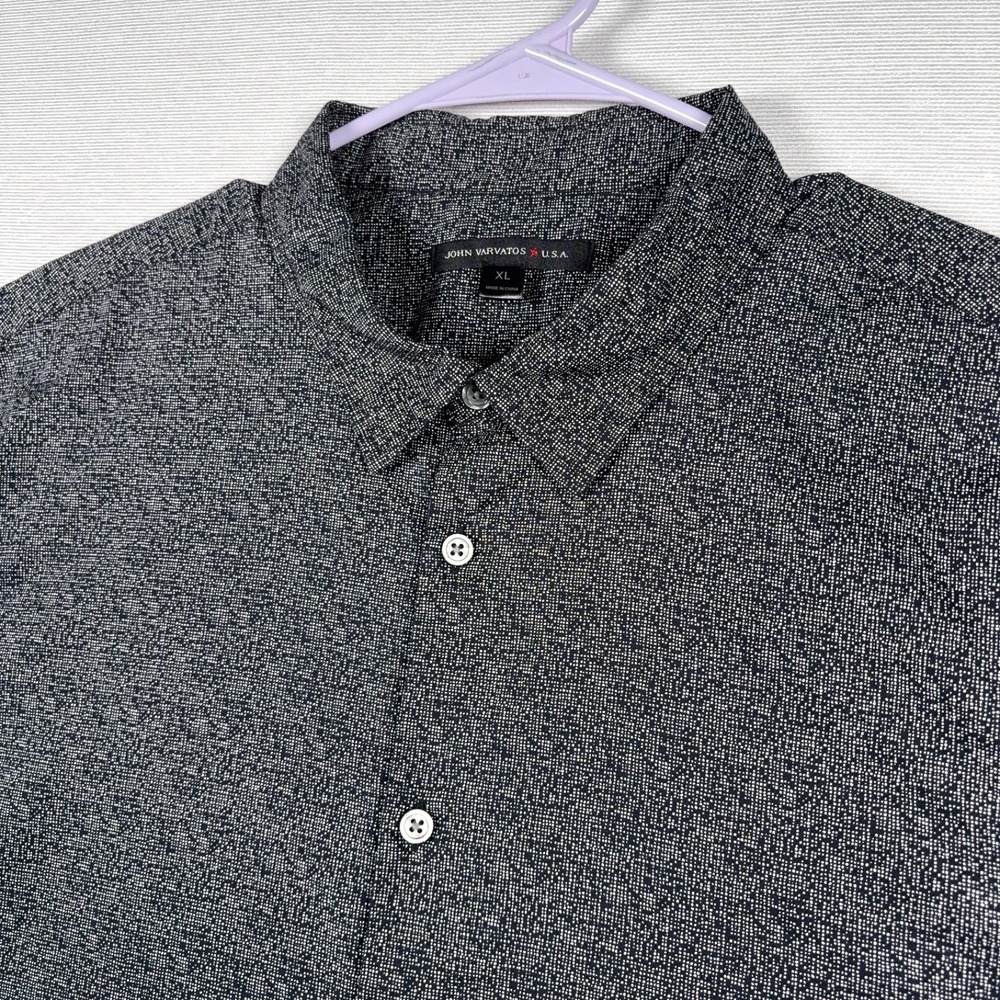 John Varvatos Shirt Mens Size XL Dark Navy Blue/White Cotton Short Sleeve Button